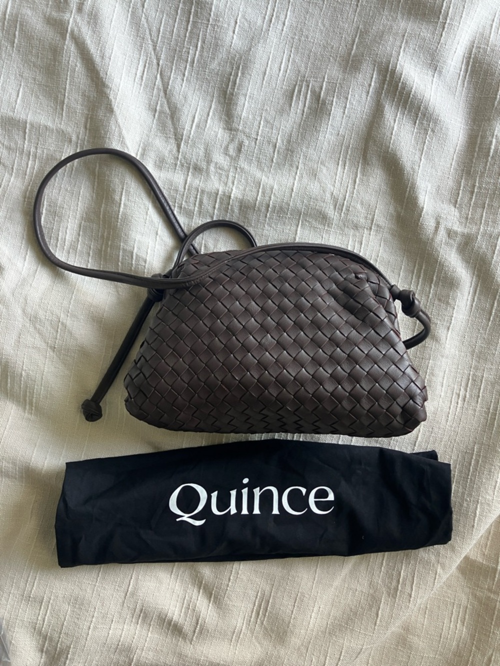 Quince Italian Leather Handwoven Pouch Crossbody Clutch Dark Brown New - Picture 3 of 5